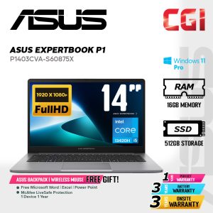 Asus 14" ExpertBook P1 P1403 Laptop Intel i7-13620H 16GB 512GB FHD Win11Pro 3Y Onsite - P1403CVA-S60875X